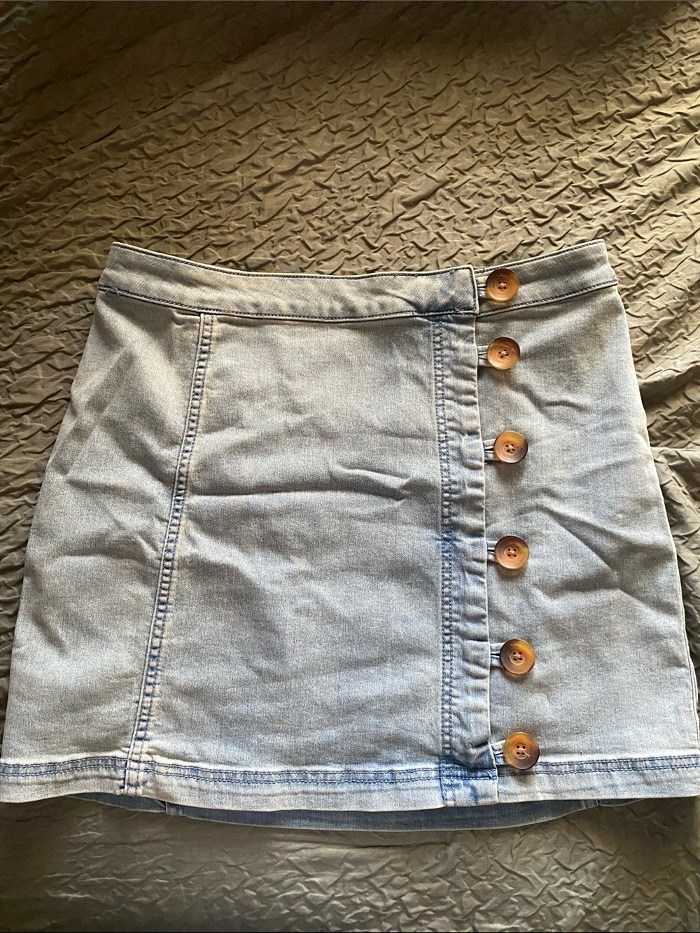 Free People Light Blue Denim Mini Skirt with Button Side Closure